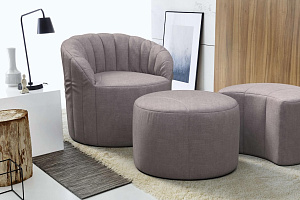 Кресло Шелл из рогожки с пуфом, комплект бескаркасной мебели в сером цвете